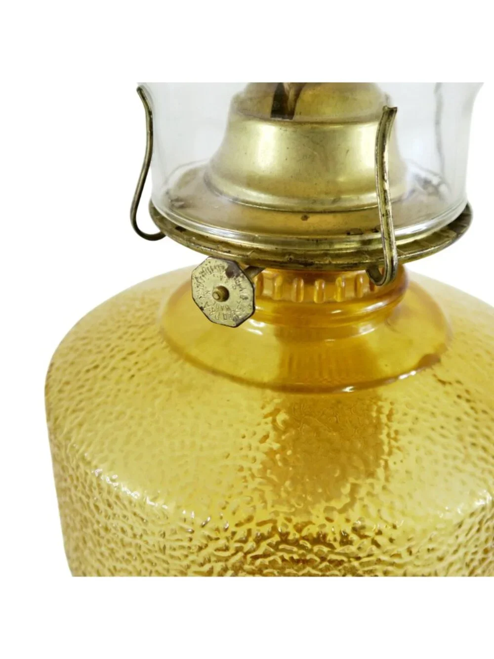 Vintage Amber Pressed‑Glass Oil Lamp, Early American Style, 18¼